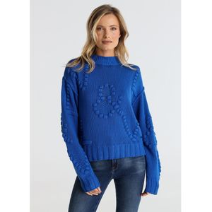 Victorio & Lucchino, V&Lvoor vrouwen. 350028050 Gebreide trui met blauwe lettervormige bodoques (XS), Casual, Katoen, Lange mouwen