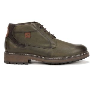 Fluchosvoor mannen. F1593 Leren enkellaarsjes F1593 kaki (46), Leer, Plat, Veters, Casual, Groen