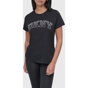 DKNY - Arched Varsity Rhinestone Ombre T-shirt - Zwart - Korte Mouwen