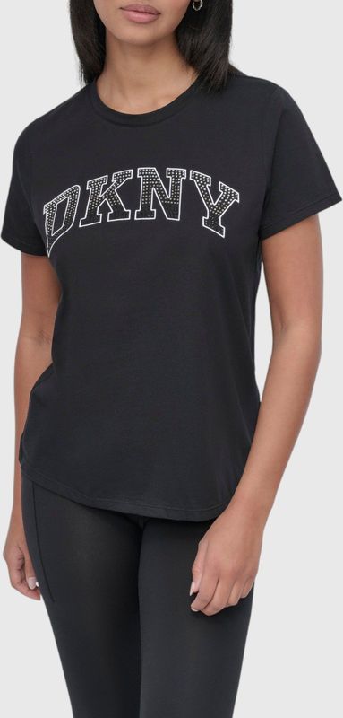 DKNY - Arched Varsity Rhinestone Ombre T-shirt - Zwart - Korte Mouwen