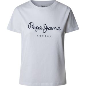 Pepe Jeansvoor vrouwen. PL506028 Val Korte Mouw T-shirt wit (L), Casual, Korte mouwen, Biologisch katoen, Duurzaam