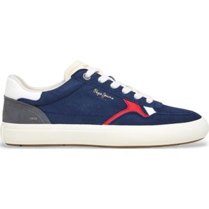 Pepe Jeans - PMS31077 Travis City - Leren Sneakers - Marineblauw - Plat - Veters