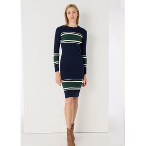 Lois Jeansvoor vrouwen. 448192650 Gebreide midi-jurk met marinestrepen (M), Casual, Viscose, Lange mouwen, Marineblauw