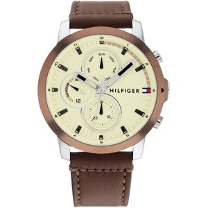 Tommy Hilfigervoor mannen. 1792053 Analoog horloge met leren band Staal geel (OSFA), Casual, Riem, Leer