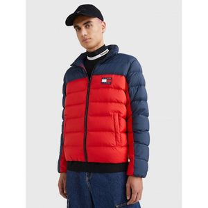 Tommy Jeansvoor mannen. DM0DM15387 Puffer dons blokkleur marine, rood (S), Casual, Lange mouwen, Duurzaam, Gerecycled nylon, Marineblauw