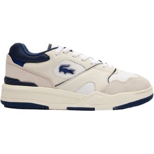 Lacostevoor mannen. 47SMA0062_042 Lineshot Leren Sneakers met beige logo (45), Leer, Plat, Veters, Casual