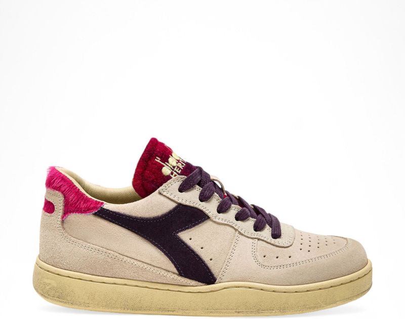 Diadora - Mi Basket Low - Leren Sportschoenen - Beige - Plat - Veters - Casual