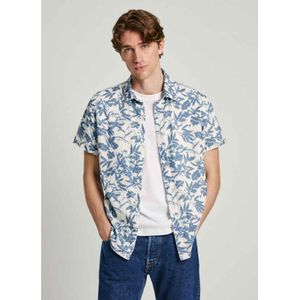 Pepe Jeansvoor mannen. PM308567 Bloemenprint overhemd regular fit blauw (M), Casual, Vlas, Korte mouwen