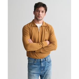 Gantvoor mannen. 2062047 Poloshirt met lange mouwen en beige kraag met structuur (3XL), Casual, Katoen