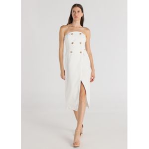 Victorio & Lucchino, V&Lvoor vrouwen. 340398114 Witte strapless midi-jurk (XS), Casual, Polyester, Mouwloos / spaghettibandjes