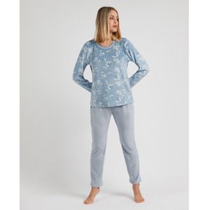 Admasvoor vrouwen. 60231-0-000204 Pyjama blauw met witte bloemenprint en lange mouwen (3XL), Homewear, Polyester