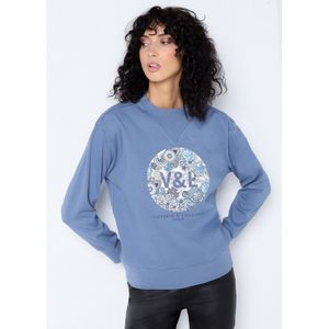 Victorio & Lucchino, V&Lvoor vrouwen. 3658784 Blauw grafisch sweatshirt met bloemen (XS), Casual, Katoen, Lange mouwen