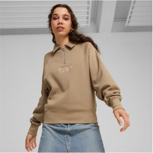 Pumavoor vrouwen. 62656167 Sweatshirt Classics+ Half Rits P beige (XL), Casual, Sportief, Katoen, Meerdere sporten