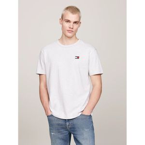 Tommy Jeansvoor mannen. DM0DM17995 T-shirt met ronde hals en grijze patch (L), Casual, Grijs, Korte mouwen, Biologisch katoen, Duurzaam