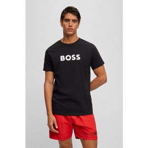 BOSSvoor mannen. 50491706 Zwart Contrast T-shirt (S), Casual, Katoen, Korte mouwen