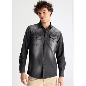 Lois Jeansvoor mannen. 144963933 Denim shirt grijs gewassen denim enzyme grijs (S), Casual, Katoen, Lange mouwen