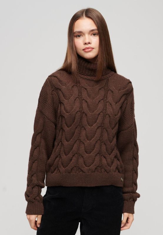 Superdry - W6110546A - Gevlochten Gebreide Trui - Bruin - Lange Mouwen