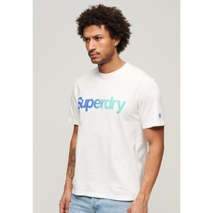 Superdryvoor mannen. M6010804A Los T-shirt met logo Core zwart (S), Casual, Korte mouwen, Biologisch katoen, Duurzaam