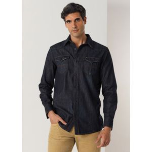 Lois Jeansvoor mannen. 144963313 Blauw denim shirt met lange mouwen (S), Casual, Katoen, Korte mouwen
