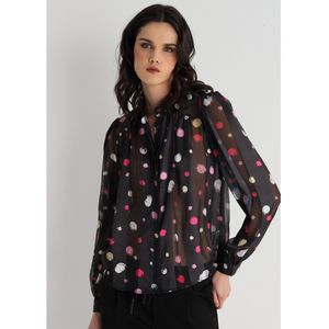 Victorio & Lucchino, V&Lvoor vrouwen. 330238099 Bedrukte blouse met lange mouwen en ruches (XS), Zwart, Casual, Polyester
