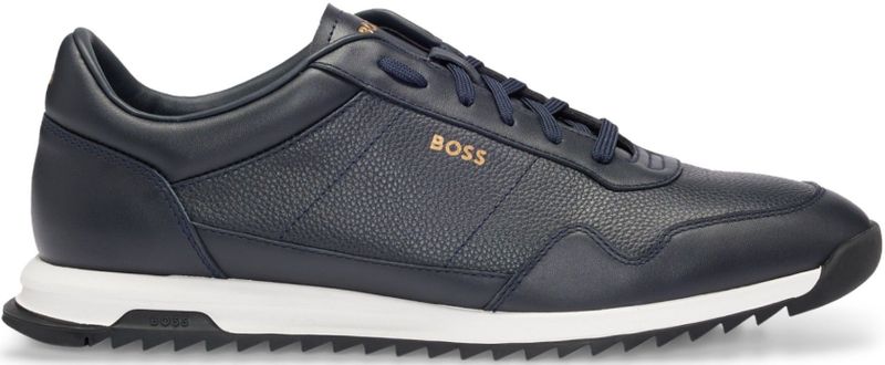 BOSSvoor mannen. 50529541 Sportschoenen van glad leer met veters en effen marinebies (43), Plat, Casual, Marineblauw