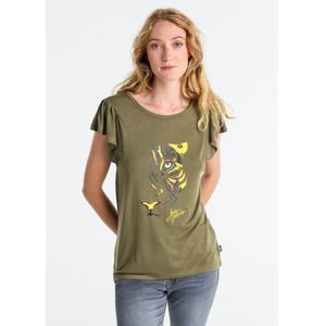 Lois Jeansvoor vrouwen. 422742533 Groen lurex T-shirt met luipaardprint en ruches (L), Casual, Viscose, Korte mouwen