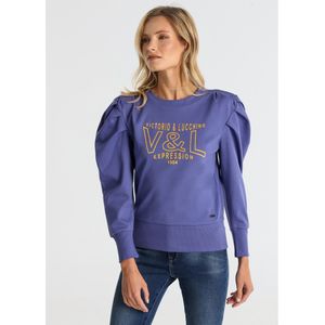 Victorio & Lucchino, V&Lvoor vrouwen. 360028074 Hoodless sweatshirts met geplooide lila mouwen (XS), Casual, Katoen, Lange mouwen