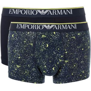 Emporio Armanivoor mannen. 111210_4F596 Set van twee boxerslips met marine glittersterrenprint (XL), Homewear, Katoen, Marineblauw