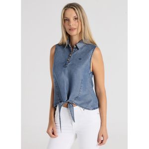 Lois Jeansvoor vrouwen. 431852735 Mouwloos shirt met blauw knoopdetail (XS), Casual, Synthetisch, Mouwloos / spaghettibandjes