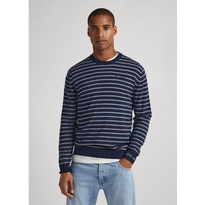 Pepe Jeansvoor mannen. PM702241 Andre Marine gestreepte trui (S), Casual, Katoen, Lange mouwen, Duurzaam, Marineblauw