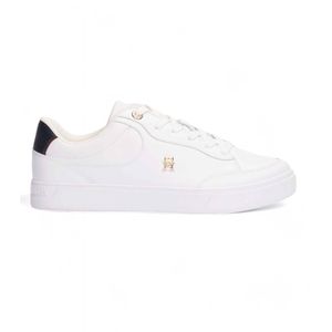 Tommy Hilfigervoor vrouwen. FW0FW08579 Essentiële witte leren tennisschoenen (38), Leer, Plat, Veters, Casual