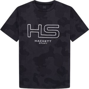 Hackett Londonvoor mannen. HM500850 T-shirtHs Camo print zwart (XXL), Casual, Polyester, Korte mouwen