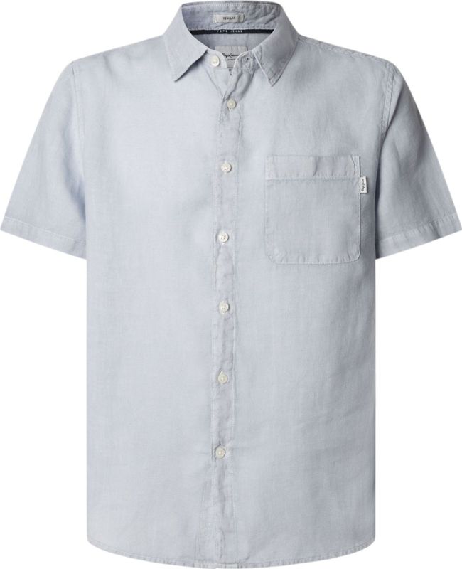 Pepe Jeans - PM308847 - Blauw Shirt - Casual - Korte Mouwen - Vlas