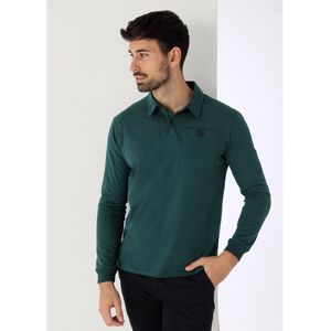 Bendorffvoor mannen. 830855428 Effen poloshirt met borstzak zwart (S), Casual, Katoen, Lange mouwen