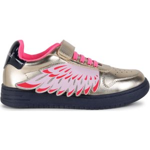 Billieblushvoor meisjes. U20580 Gouden leren sportschoenen (29), Leer, Goudkleurig, Plat, Veters, Klittenband, Casual, kinderkleding