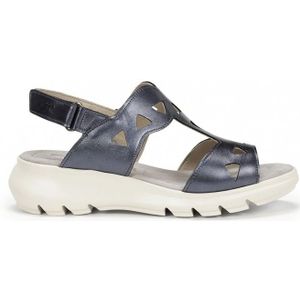 Fluchosvoor vrouwen. F1657 Lederen sandalen F1657 grijs -Hoogte 6cm sleehak (36), Leer, Zilver, 5 tot 8 cm, Klittenband, Casual