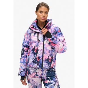 Superdryvoor vrouwen. WS110169A Lila gewatteerd ski-jack met vierkante snit (L), Sportief, Sneeuw, Duurzaam, Gerecycled nylon