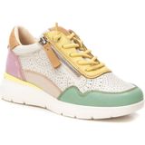 Carmela - Damestrainer - Wit - Leer - Casual - Ritssluiting - Veters