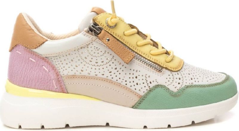 Carmela - Damestrainer - Wit - Leer - Casual - Ritssluiting - Veters