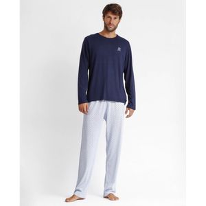 Admasvoor mannen. 60270-0-000204 Stripes & Dots marine pyjama met lange mouwen (3XL), Casual, Katoen, Marineblauw