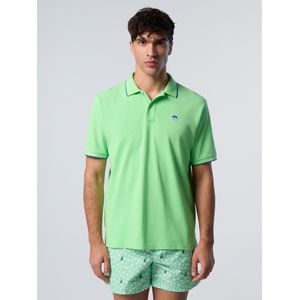 North Sailsvoor mannen. 692452 Lime groene polo met logo op kraag (S), Casual, Korte mouwen, Biologisch katoen, Duurzaam