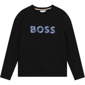 BOSSvoor jongens. J51191 Geborsteld fleece sweatshirt zwart (16Años= 174cm), Casual, Sportief, Katoen, kinderkleding