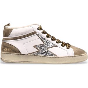 MOA Conceptvoor vrouwen. IMD140 Iconic Mid Leren Sneakers wit (36), Leer, Plat, Veters, Casual