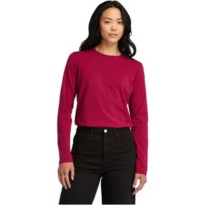 Timberlandvoor vrouwen. TB0A65VY6371 Maroon kort nauwsluitend T-shirt met lange mouwen (S), Casual, Granaatappel, Biologisch katoen, Duurzaa