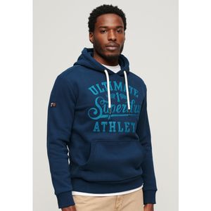 Superdryvoor mannen. M2013654A Athletic Script geborduurd grafisch sweatshirt marine (S), Casual, Katoen, Lange mouwen, Marineblauw