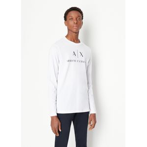 Armani Exchangevoor mannen. 8NZTCHZ8H4Z1100 Wit T-shirt met logo (L), Casual, Katoen, Lange mouwen, Duurzaam, Gerecycled Katoen