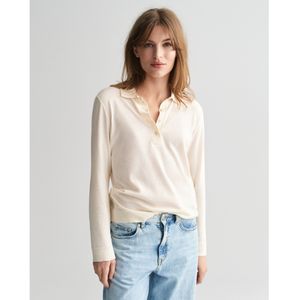 Gantvoor vrouwen. 4201259 Naadloos poloshirt lange mouw beige (L), Casual, Lange mouwen