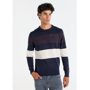 Lois Jeansvoor mannen. 176593925 Trui met tweekleurige marinestreep (3XL), Casual, Katoen, Lange mouwen, Marineblauw