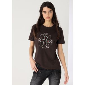 Lois Jeansvoor vrouwen. 422752544 Western wit t-shirt met strass (XS), Casual, Katoen, Korte mouwen