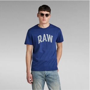 G-Starvoor mannen. D25017-336-1822 Puff Raw T-shirt blauw (XS), Casual, Korte mouwen, Biologisch katoen, Duurzaam